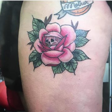 Leiden Rose Skull Tattoo