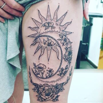 Mel Schwarz Tattoo – Sun & Moon, Foliage